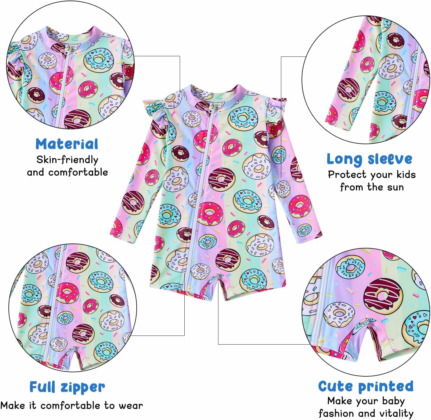 Idgreatim Baby Girls Swimsuit Toddler Kids Rash Guard Bathing Suit Infant One Piece Long Sleeve Zipper Swimwear 3-24 Months