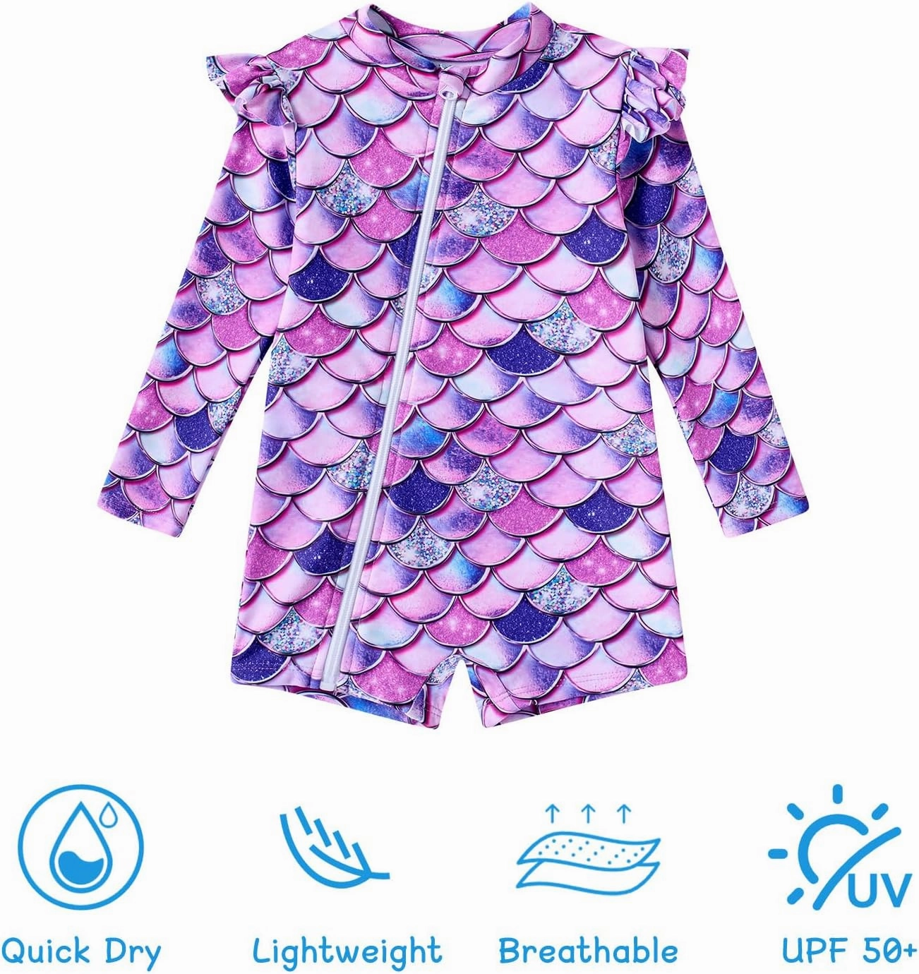 Idgreatim Baby Girls Swimsuit Toddler Kids Rash Guard Bathing Suit Infant One Piece Long Sleeve Zipper Swimwear 3-24 Months