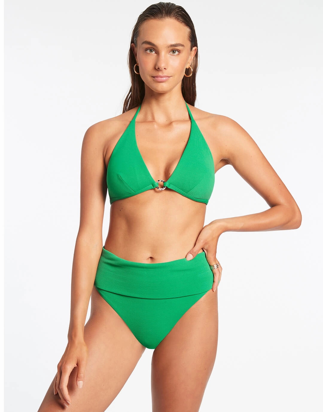 Isla Rib Halter Bikini Top - Green