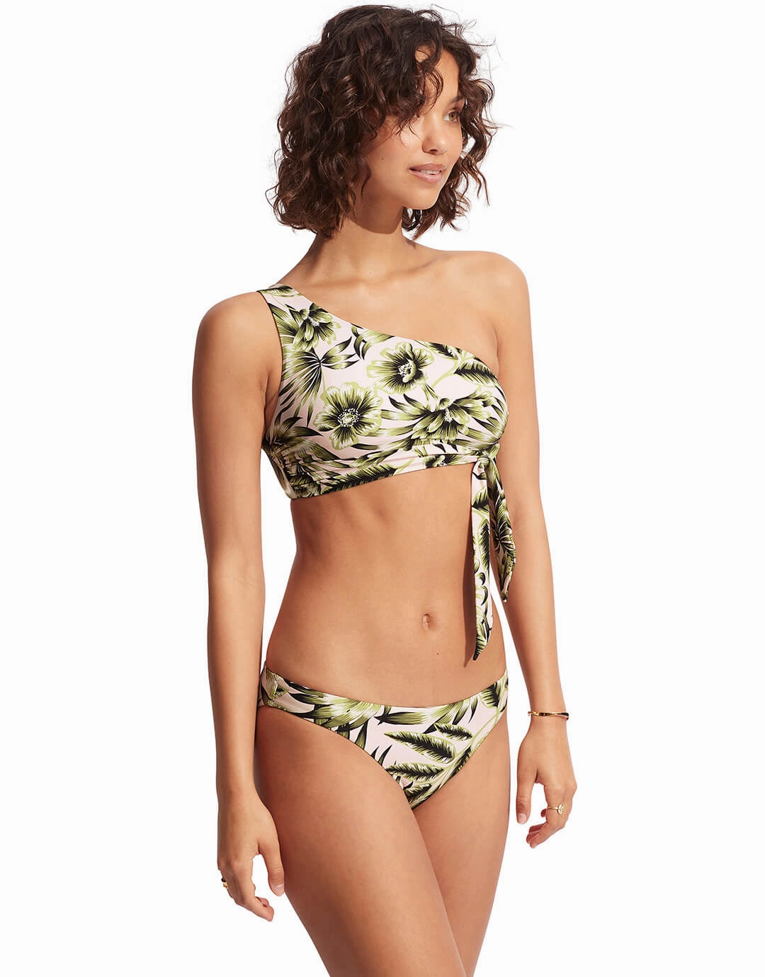 Island In The Sun One Shoulder Bikini Top - Avocado