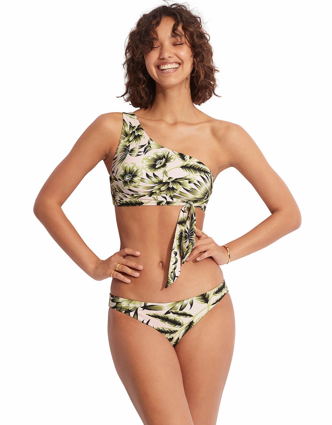 Island In The Sun One Shoulder Bikini Top - Avocado