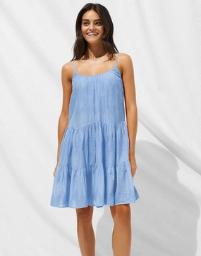 Island Nostalgia Mini Dress - Cornflower