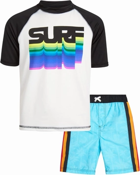 iXtreme Boys Rash Guard Set - 2 Piece UPF50  Sun Protection Quick Dry Short Sleeve Swim Shirt & Swim Trunks for Boys (12M-14)