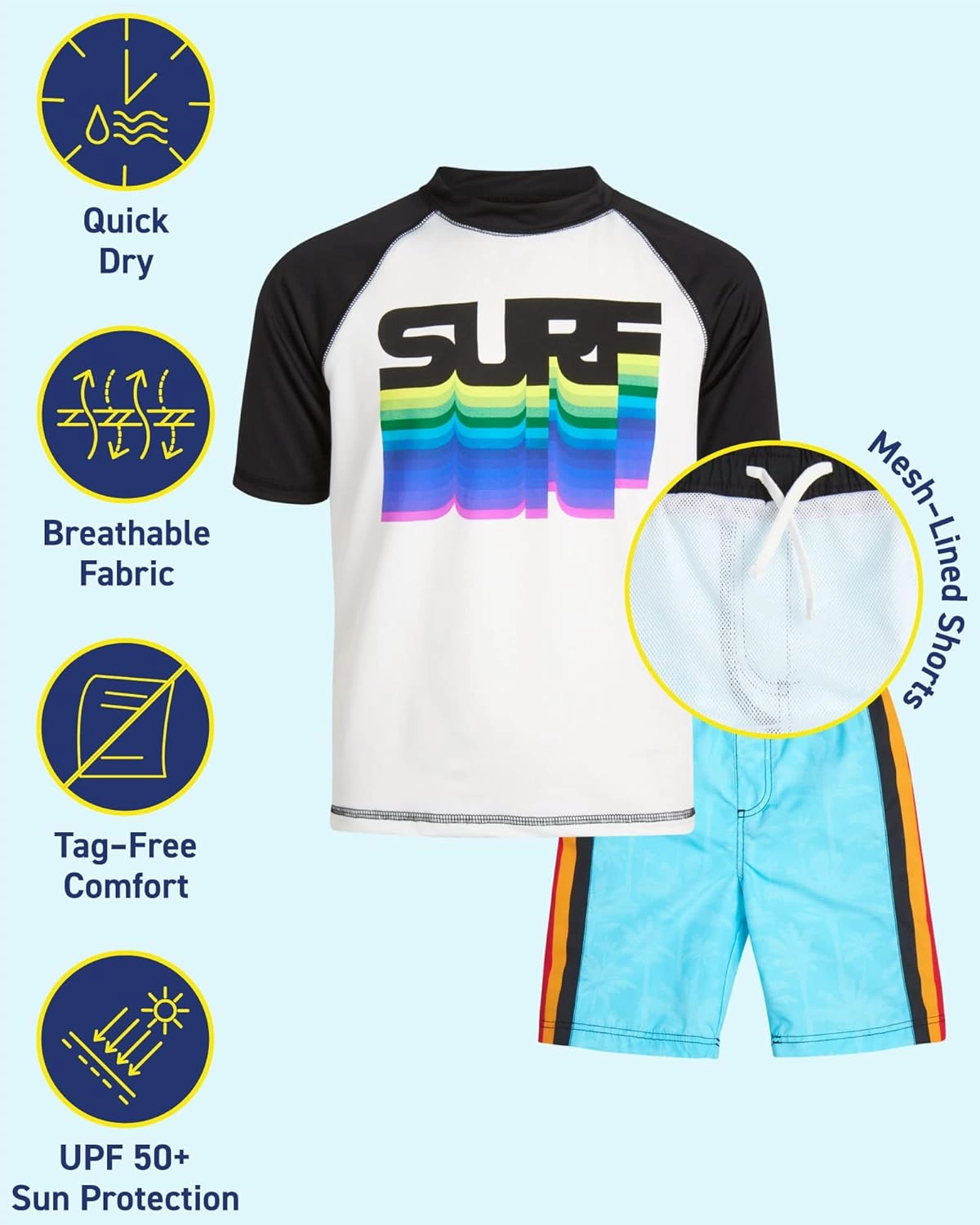 iXtreme Boys Rash Guard Set - 2 Piece UPF50  Sun Protection Quick Dry Short Sleeve Swim Shirt & Swim Trunks for Boys (12M-14)