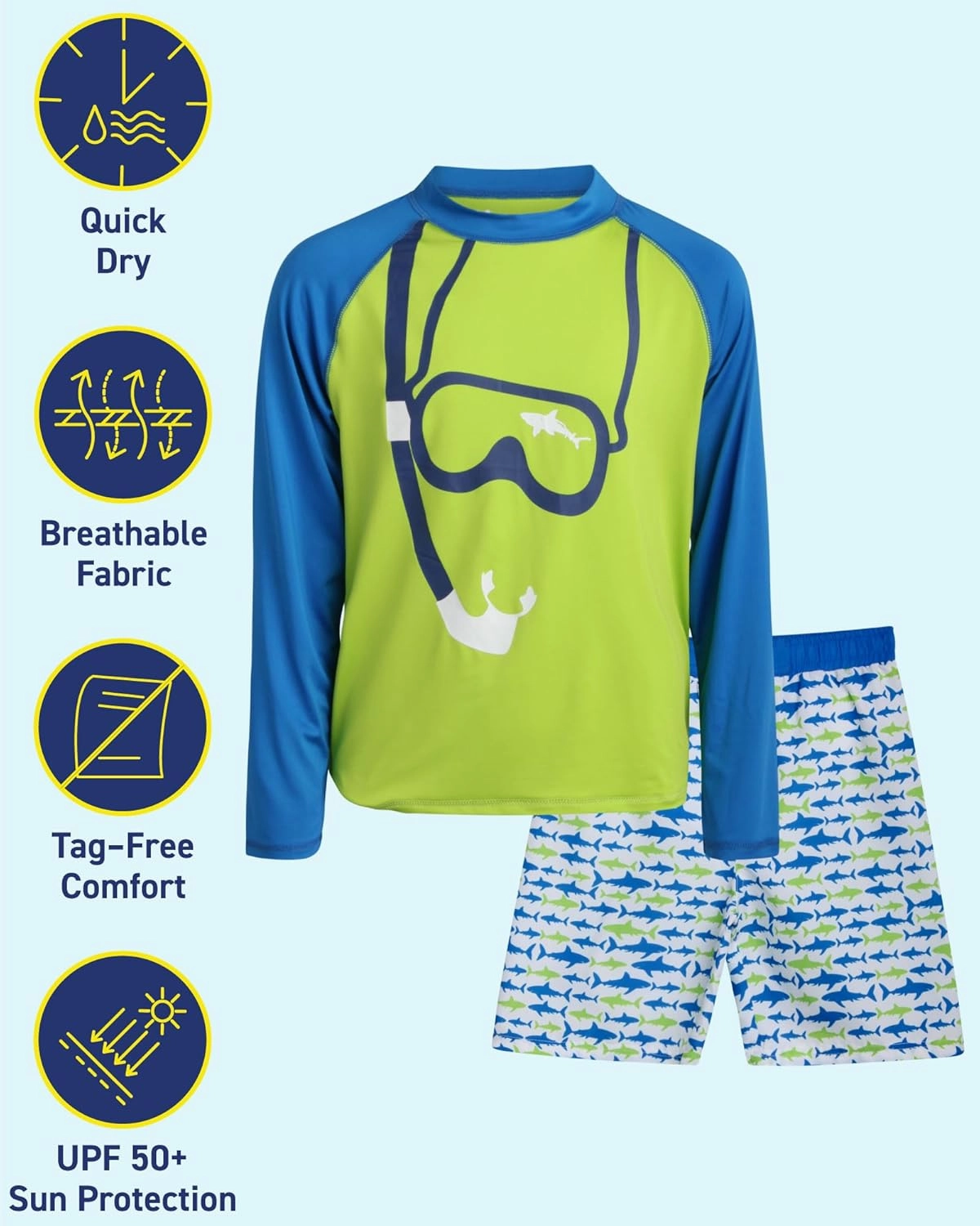 iXtreme Boys Rash Guard Set - 2 Piece UPF 50  Quick Dry Long Sleeve Swim Shirt and Swim Trunks for Boys (Sizes: 2T-14)
