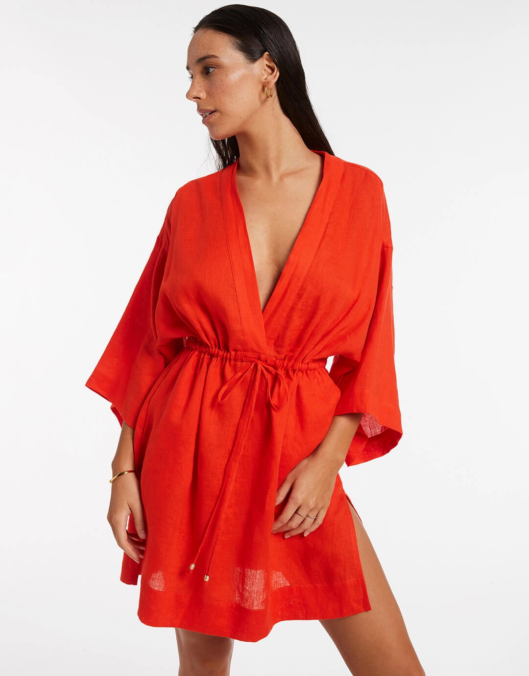 Jetset Gathered Front Kaftan - Fiamma Red