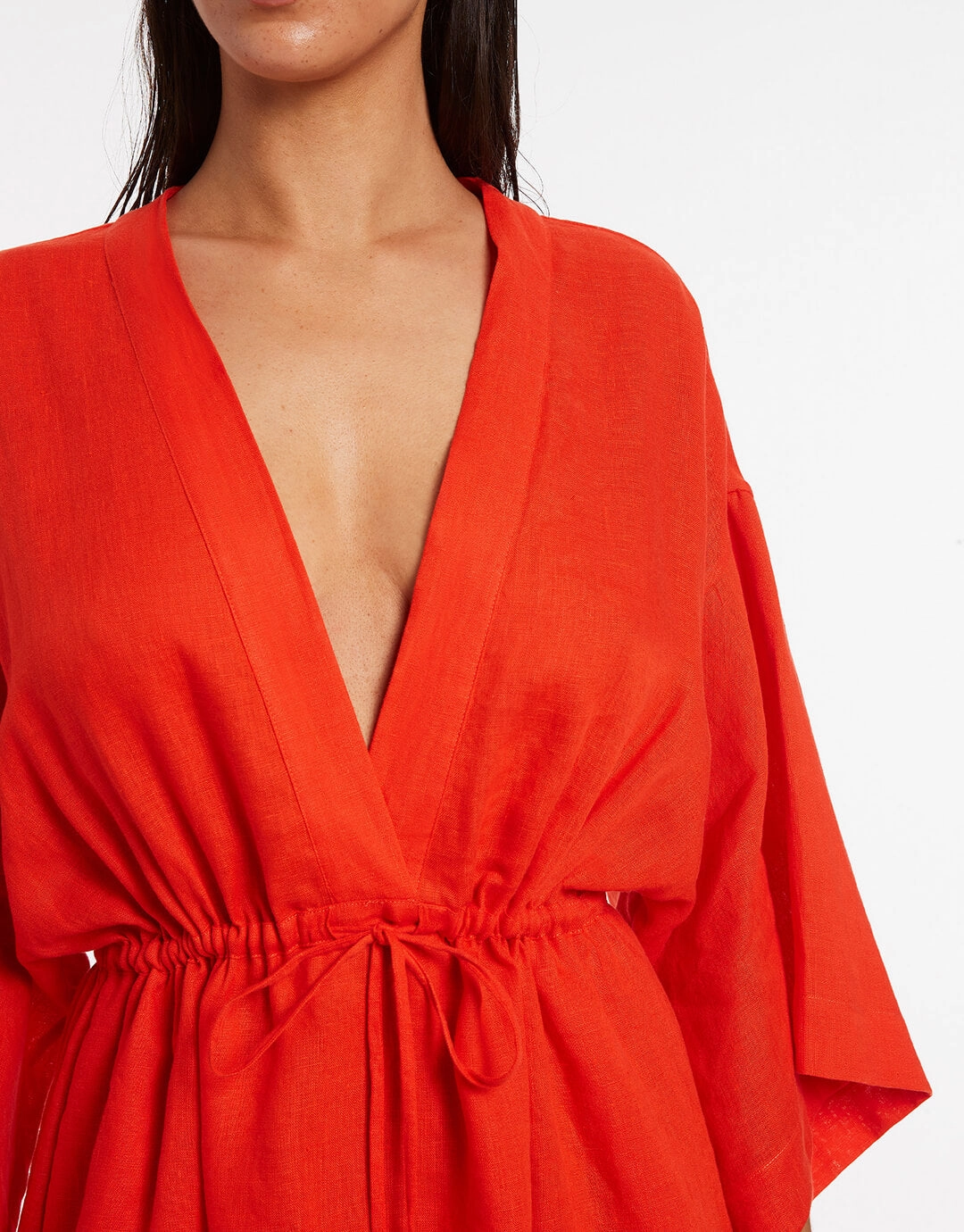 Jetset Gathered Front Kaftan - Fiamma Red