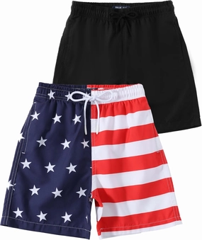 KAILUA SURF 2 Pack Boys Swim Trunks, High-Visibility Safety Colors and American Flag, Quick Dry Kids Shorts, Sizes 2T-16