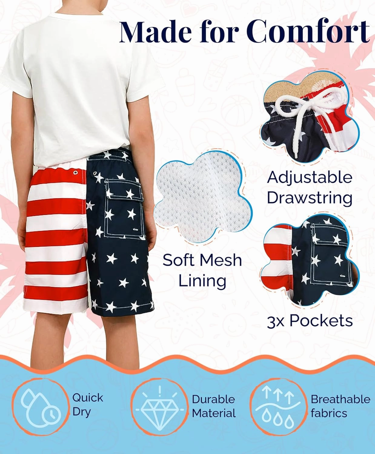 KAILUA SURF Boys' Swim Trunks Quick Dry Board Shorts with Mesh Liner, Sizes 2T-18/20