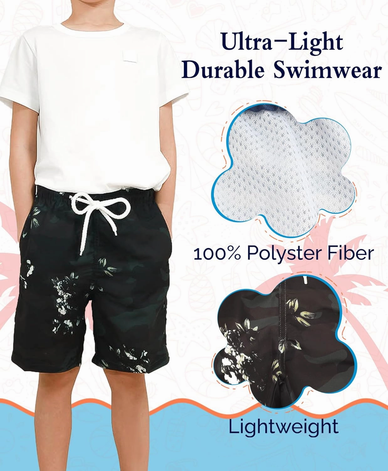 KAILUA SURF Boys' Swim Trunks Quick Dry Board Shorts with Mesh Liner, Sizes 2T-18/20