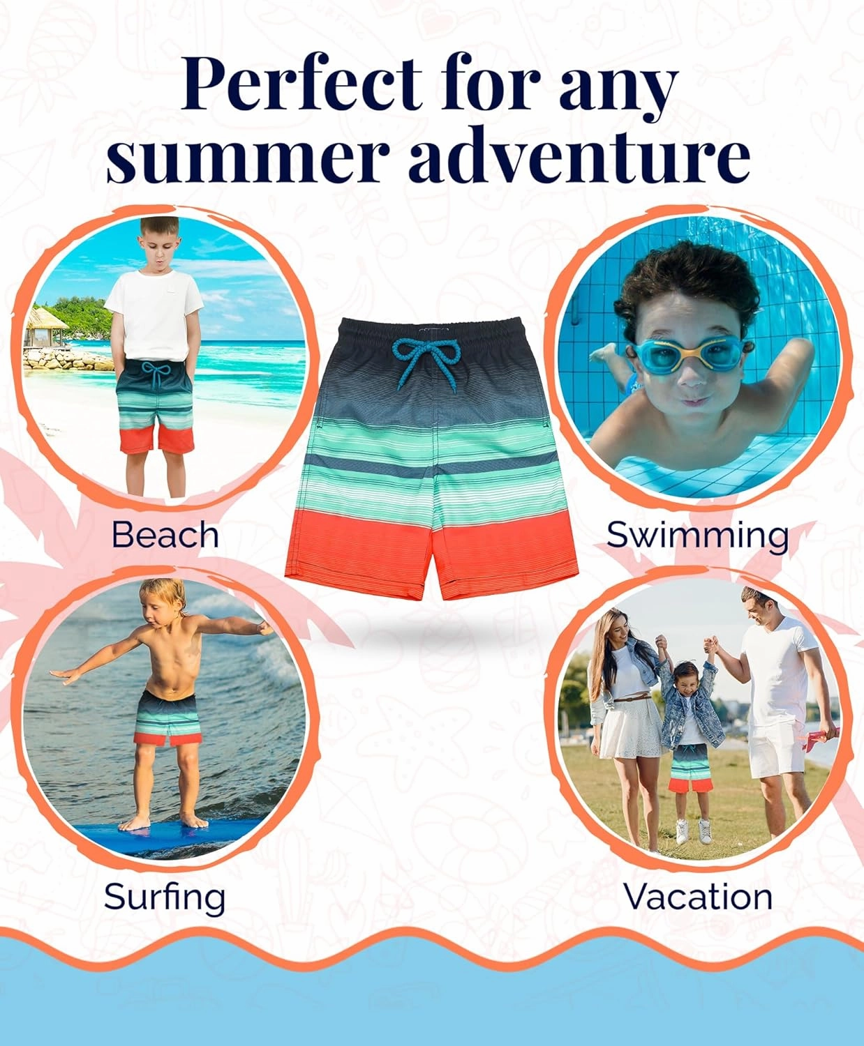 KAILUA SURF Boys' Swim Trunks Quick Dry Board Shorts with Mesh Liner, Sizes 2T-18/20