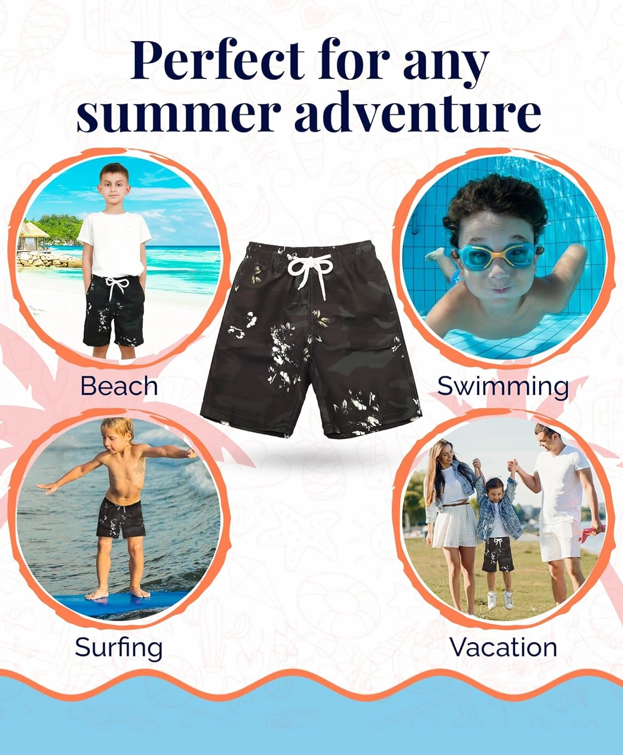 KAILUA SURF Boys' Swim Trunks Quick Dry Board Shorts with Mesh Liner, Sizes 2T-18/20
