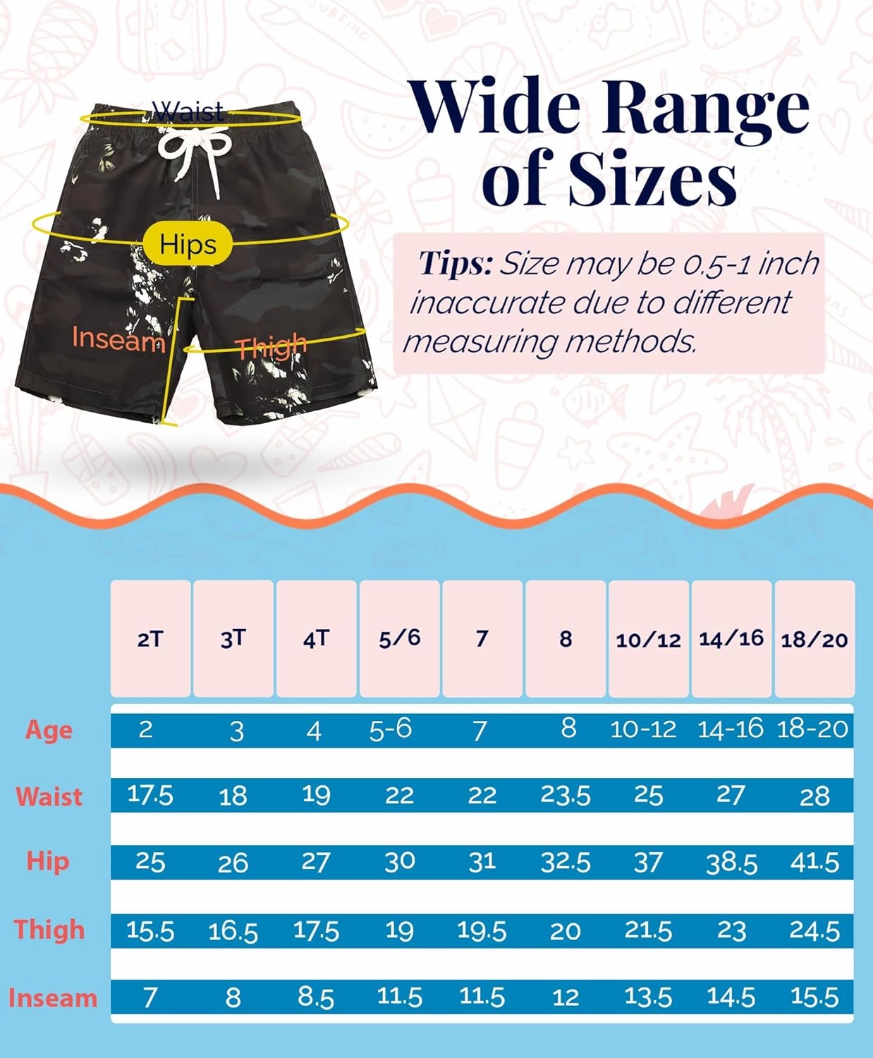 KAILUA SURF Boys' Swim Trunks Quick Dry Board Shorts with Mesh Liner, Sizes 2T-18/20