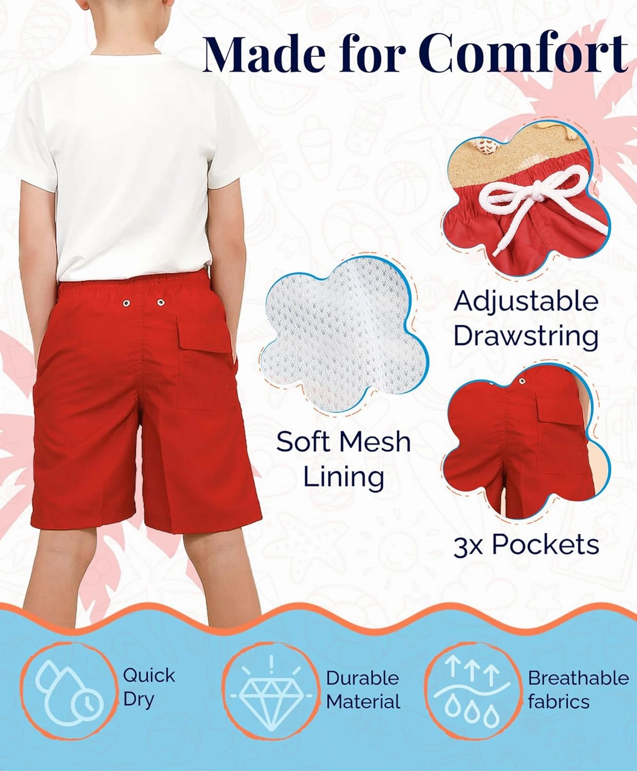KAILUA SURF Boys' Swim Trunks Quick Dry Board Shorts with Mesh Liner, Sizes 2T-18/20