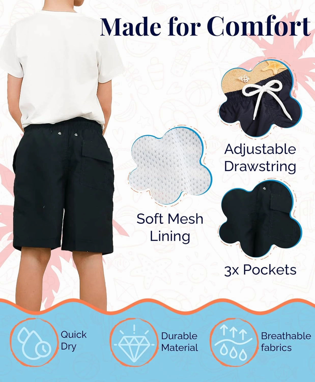 KAILUA SURF Boys' Swim Trunks Quick Dry Board Shorts with Mesh Liner, Sizes 2T-18/20