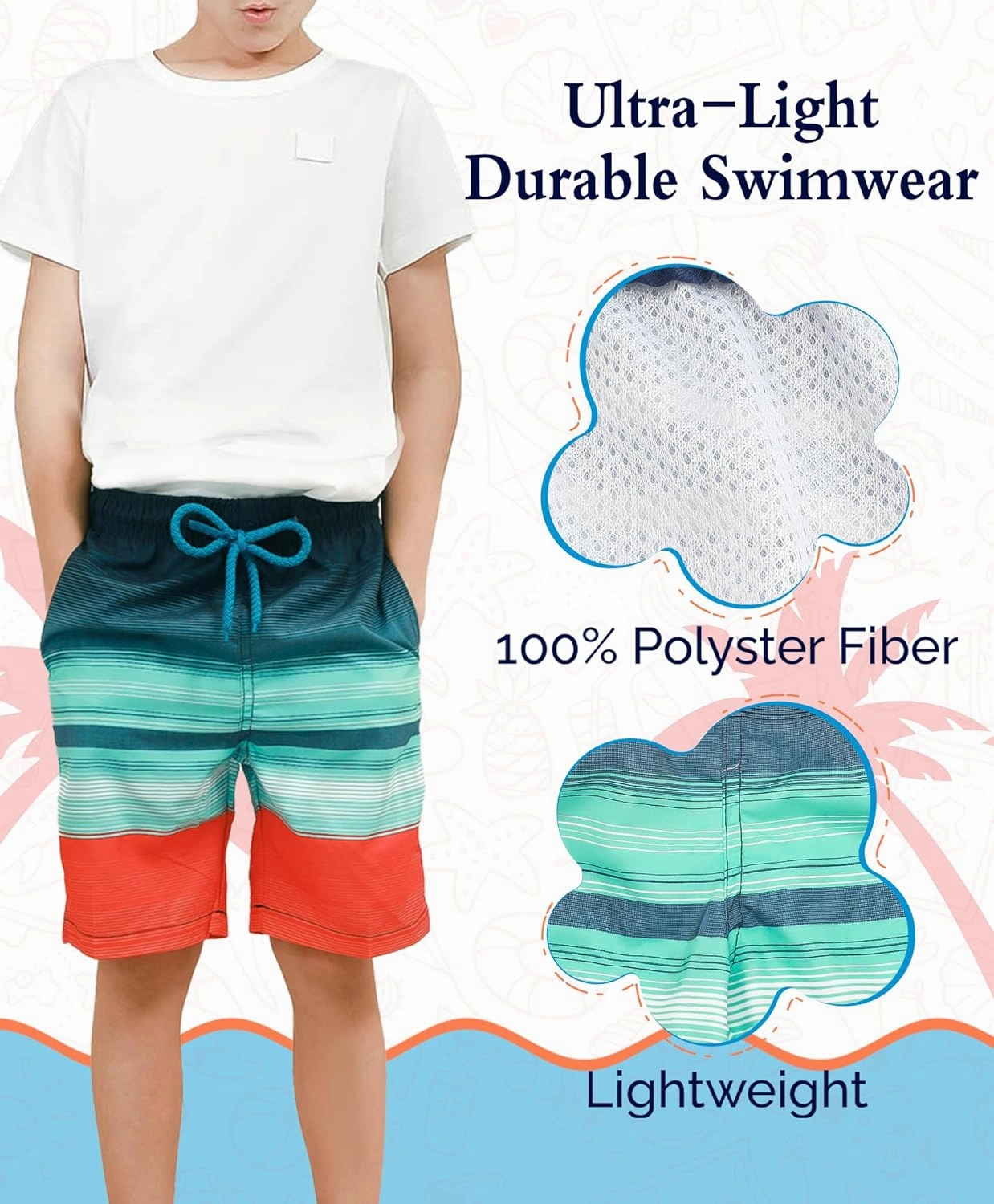 KAILUA SURF Boys' Swim Trunks Quick Dry Board Shorts with Mesh Liner, Sizes 2T-18/20