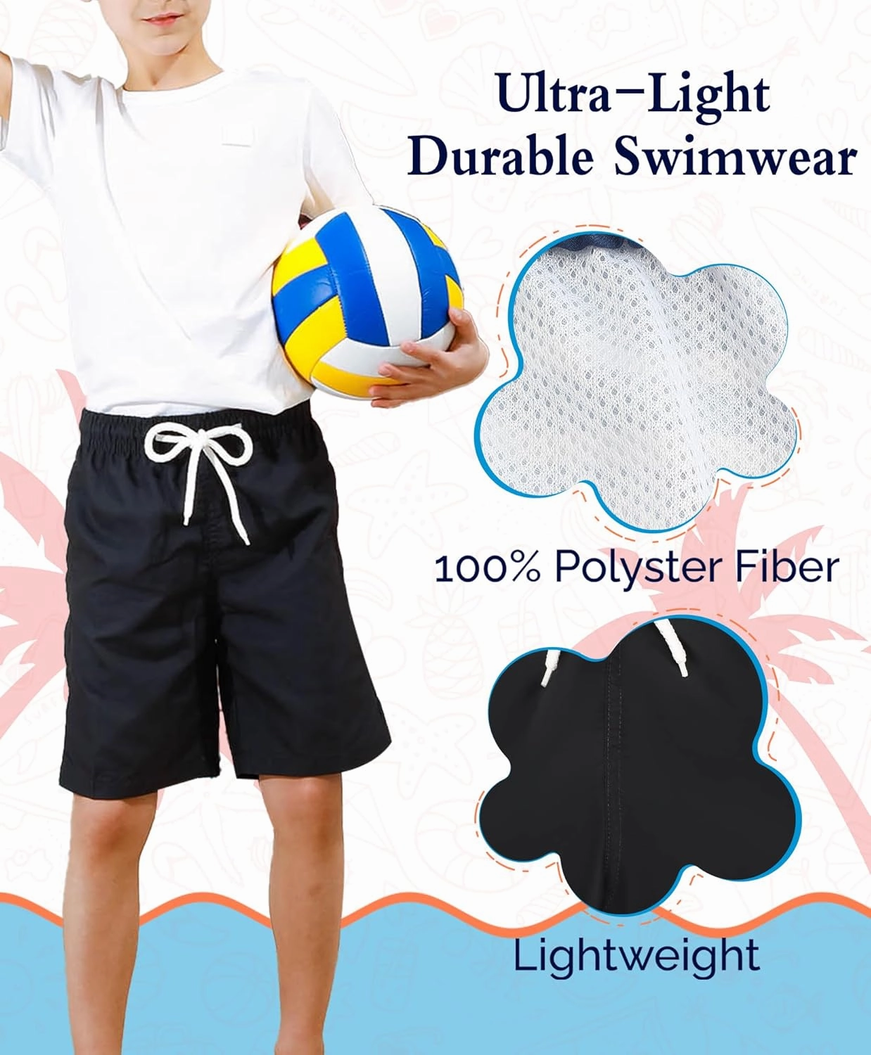 KAILUA SURF Boys' Swim Trunks Quick Dry Board Shorts with Mesh Liner, Sizes 2T-18/20