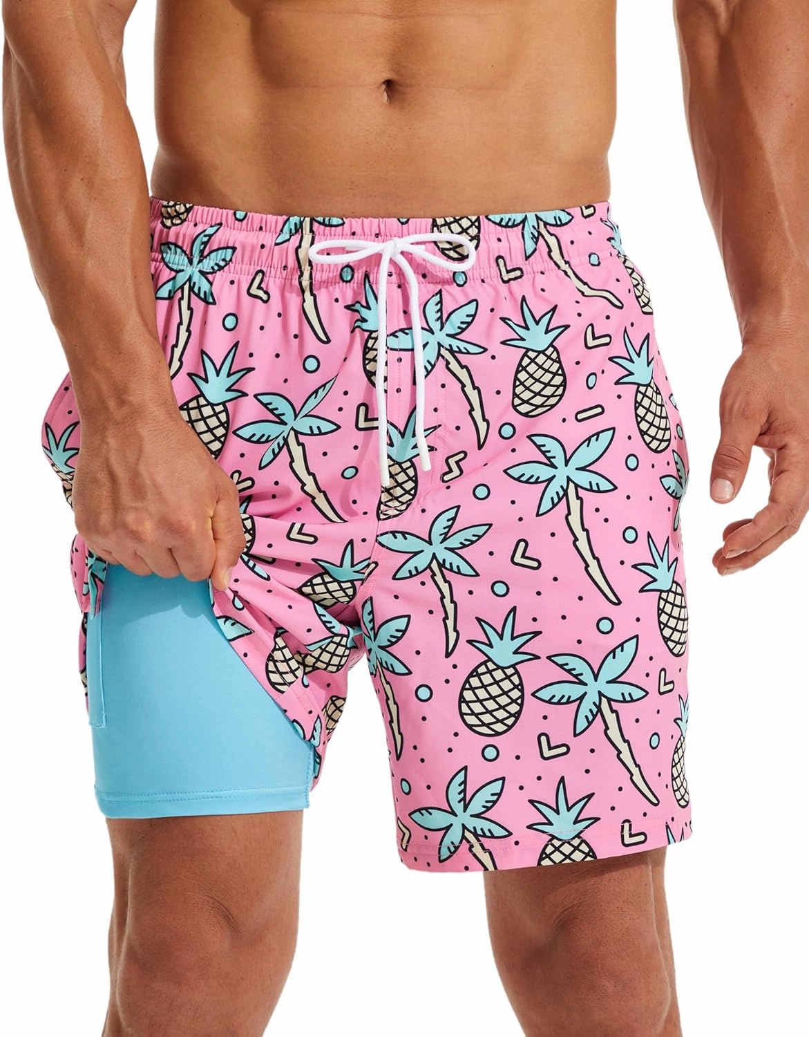 KAIUA SURF Mens Swim Trunks with Compression Liner 7 Inch Inseam Quick Dry Mens Swimming Shorts Bathing Suit