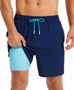 KAIUA SURF Mens Swim Trunks with Compression Liner 7 Inch Inseam Quick Dry Mens Swimming Shorts Bathing Suit