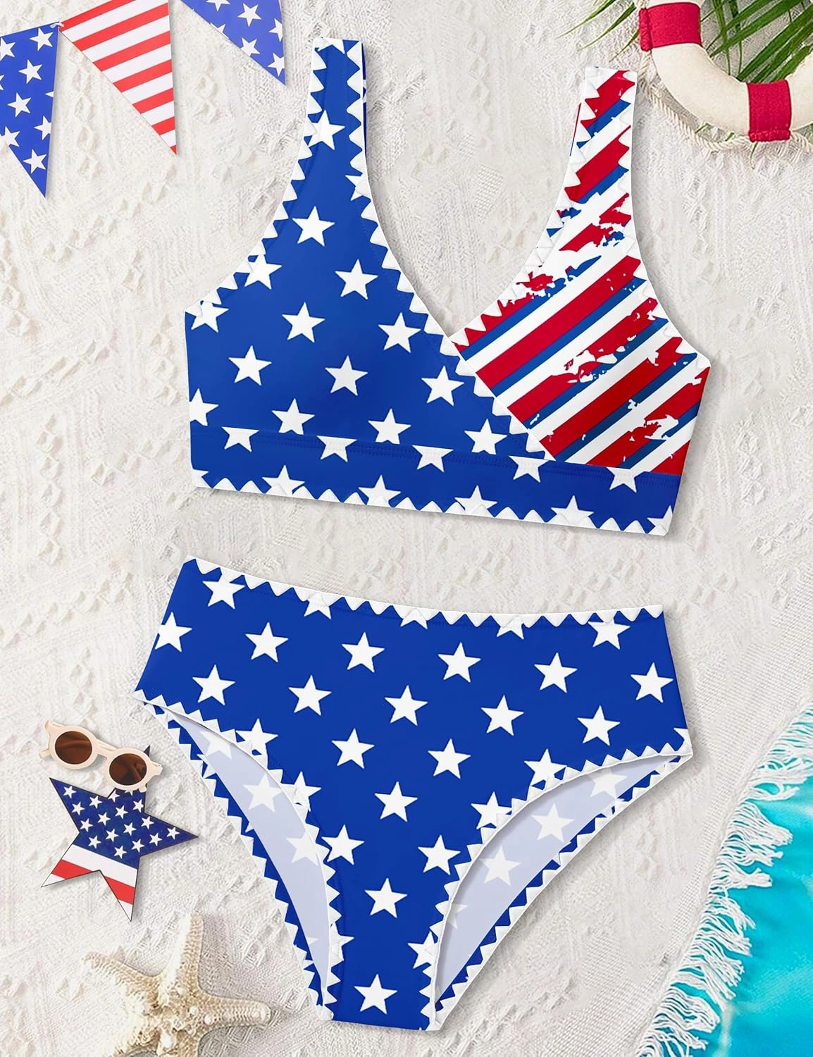 KANGKANG Girls Swimsuit Bikini Set Solid Color V-Neck Two Piece Bathing Suit with Chest Pad Adjustable Straps Swimwear 7-16T