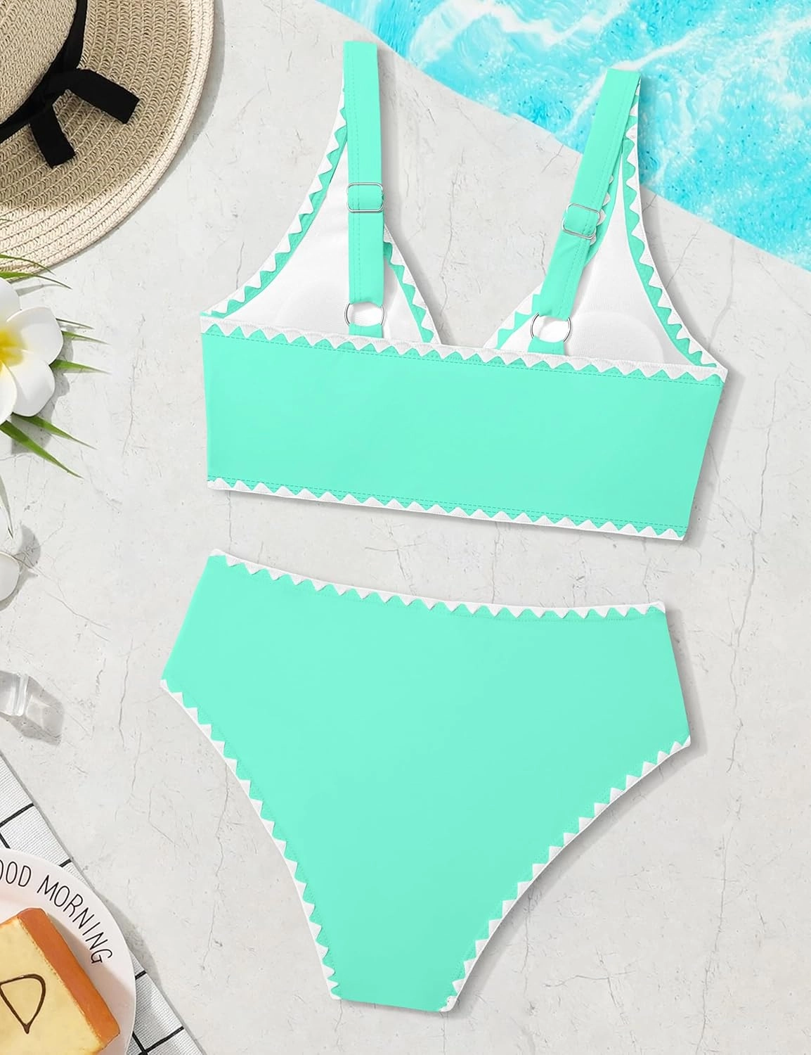 KANGKANG Girls Swimsuit Bikini Set Solid Color V-Neck Two Piece Bathing Suit with Chest Pad Adjustable Straps Swimwear 7-16T