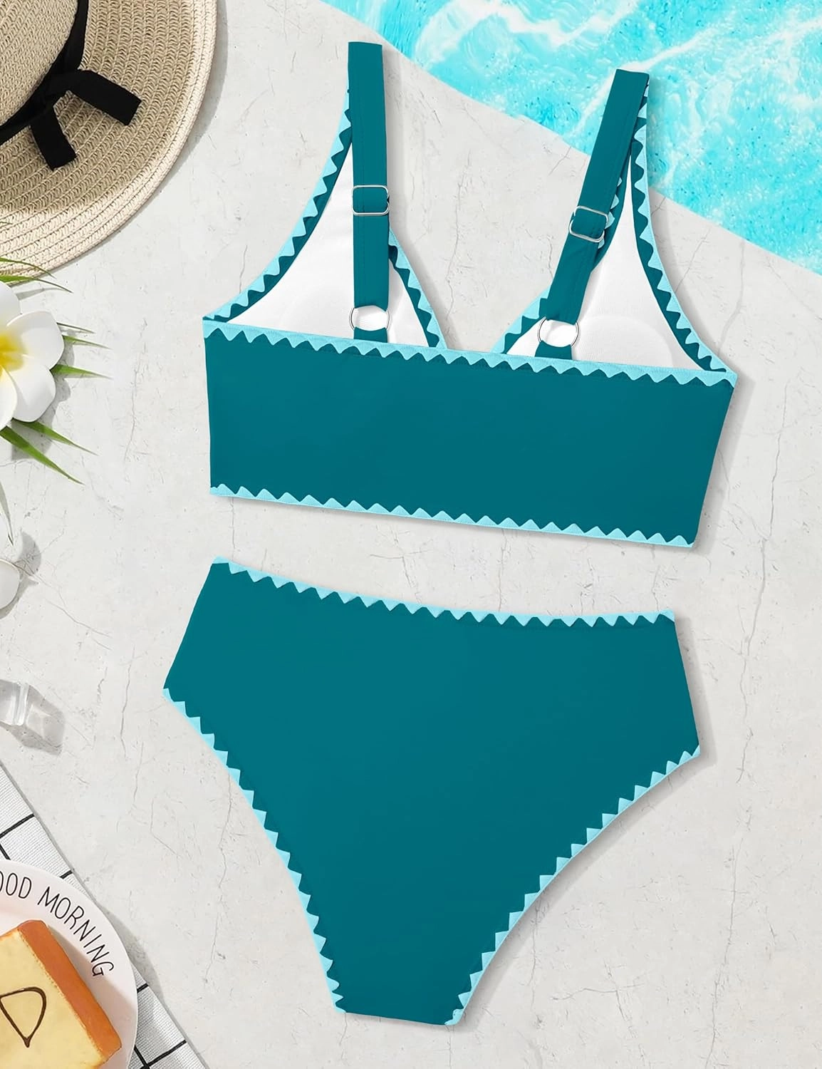 KANGKANG Girls Swimsuit Bikini Set Solid Color V-Neck Two Piece Bathing Suit with Chest Pad Adjustable Straps Swimwear 7-16T