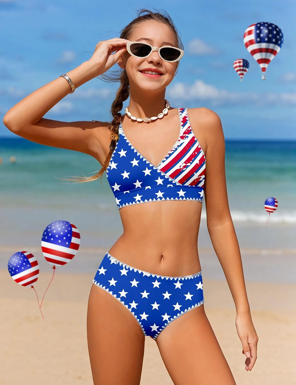 KANGKANG Girls Swimsuit Bikini Set Solid Color V-Neck Two Piece Bathing Suit with Chest Pad Adjustable Straps Swimwear 7-16T