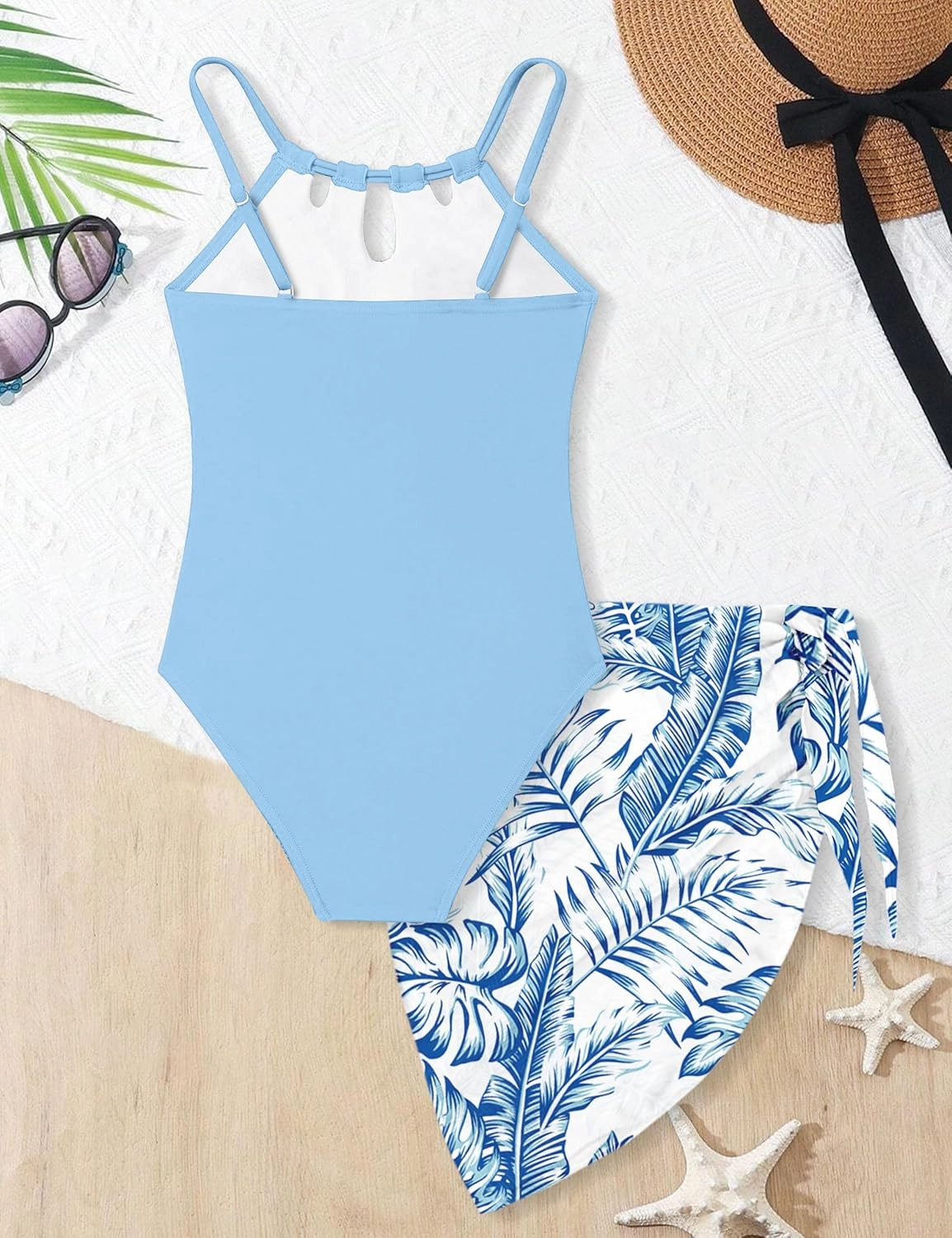 KANGKANG Girls Swimsuit Quick Dry Cut Out One Piece Swimsuits with Tropical Print Cover Up Skirt Bathing Suit Swimwear 7-18Y