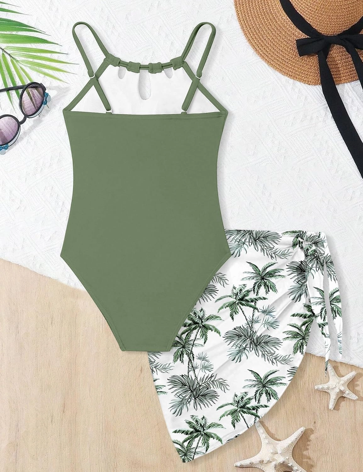 KANGKANG Girls Swimsuit Quick Dry Cut Out One Piece Swimsuits with Tropical Print Cover Up Skirt Bathing Suit Swimwear 7-18Y