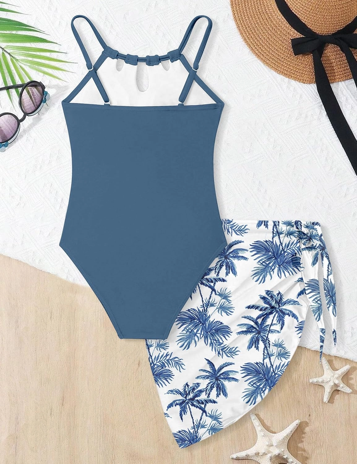 KANGKANG Girls Swimsuit Quick Dry Cut Out One Piece Swimsuits with Tropical Print Cover Up Skirt Bathing Suit Swimwear 7-18Y