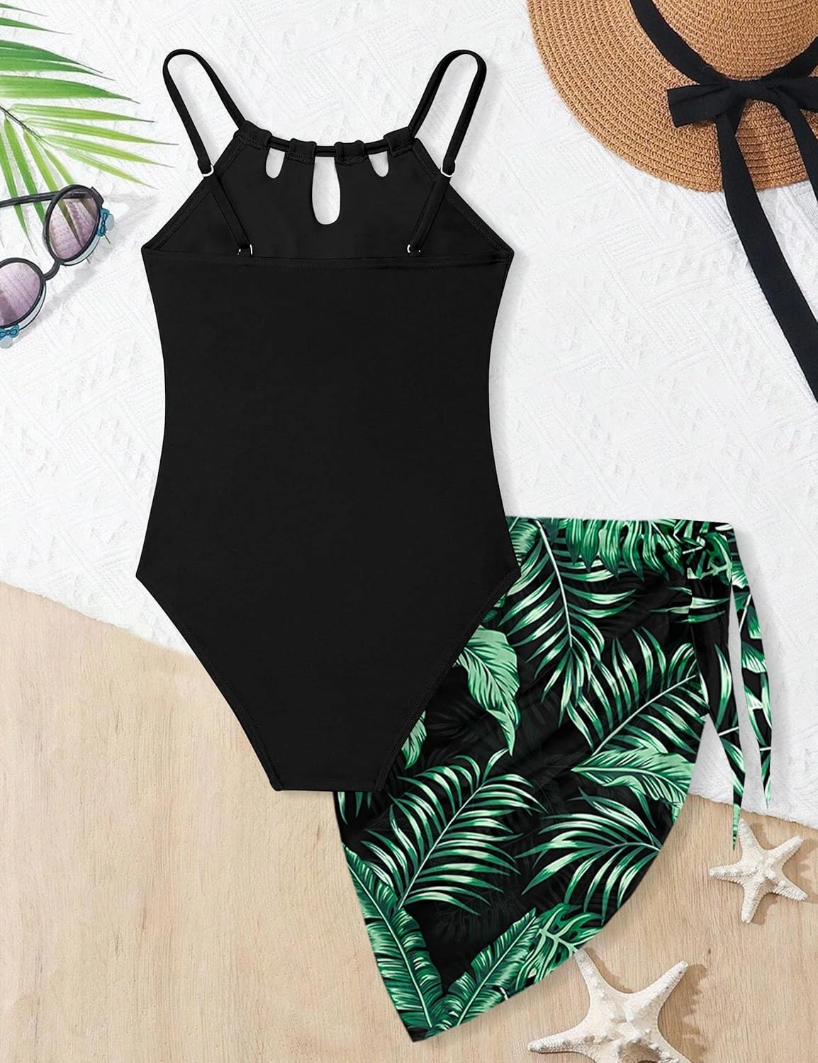 KANGKANG Girls Swimsuit Quick Dry Cut Out One Piece Swimsuits with Tropical Print Cover Up Skirt Bathing Suit Swimwear 7-18Y