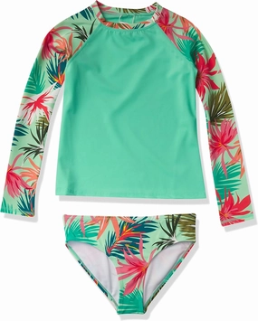 Kanu Surf Girls' Gigi Long Sleeve Rash Guard UPF 50 2-Piece Swim Set