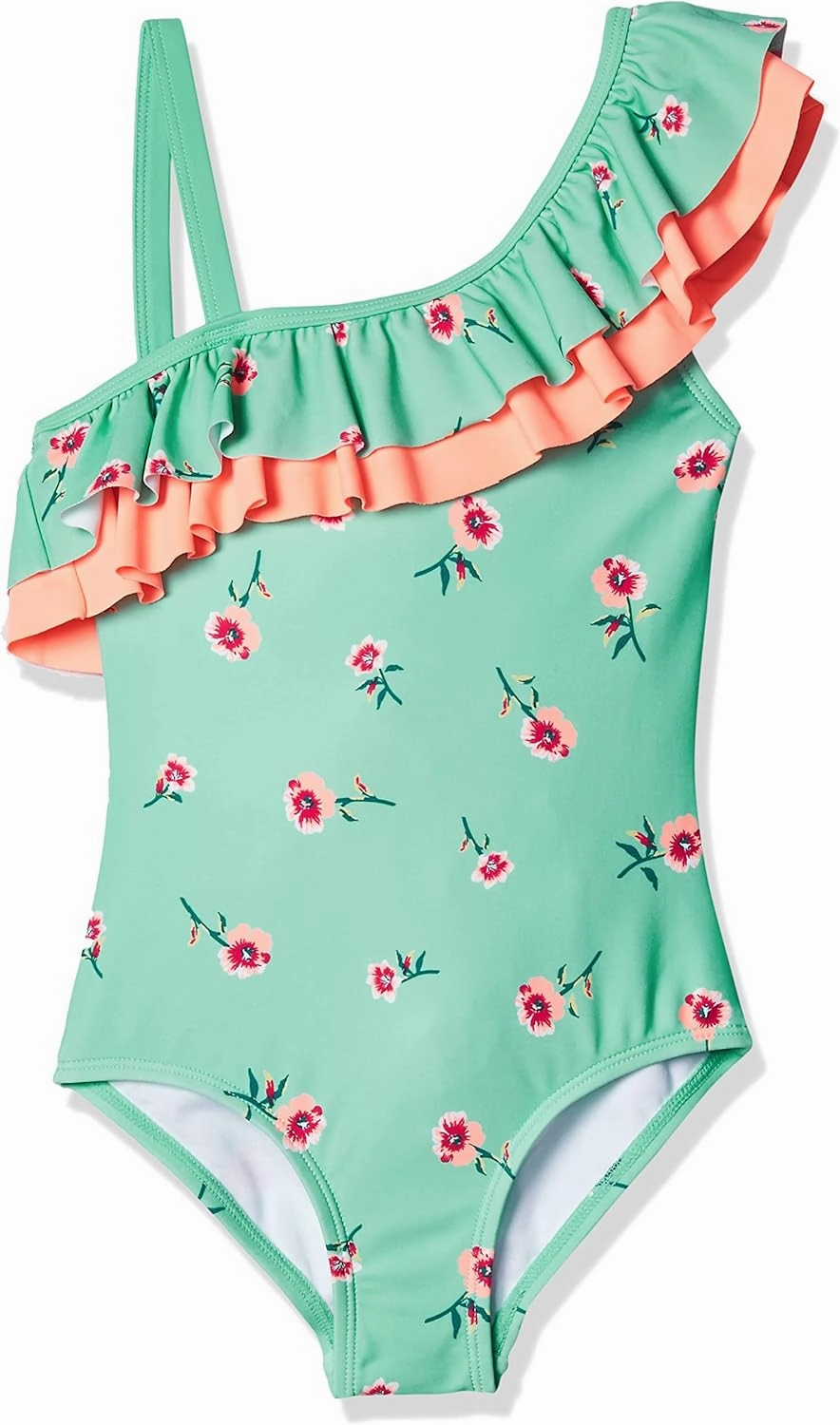 Kanu Surf Girls' Morgan Floral Ruffle 1-Shoulder one Piece Swimsuit