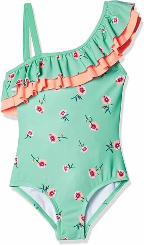 Kanu Surf Girls' Morgan Floral Ruffle 1-Shoulder one Piece Swimsuit