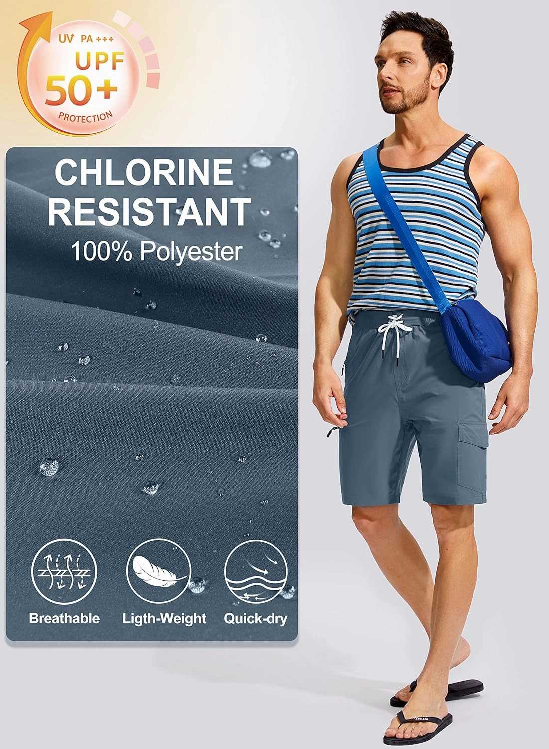 Kayrth Men's Swim Trunks Quick Dry Board Shorts with 5 Pockets Swimsuit Swimwear for Men - No Mesh Liner