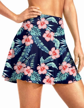 Kayrth Women's High Waisted Swim Skirt with Zipper Pockets Tummy Control Bathing Suit Swimsuit Tankini Bottoms