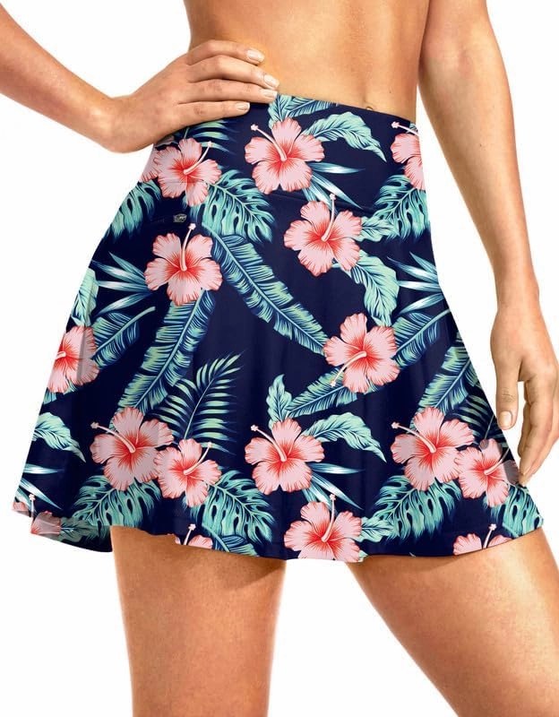 Kayrth Women's High Waisted Swim Skirt with Zipper Pockets Tummy Control Bathing Suit Swimsuit Tankini Bottoms