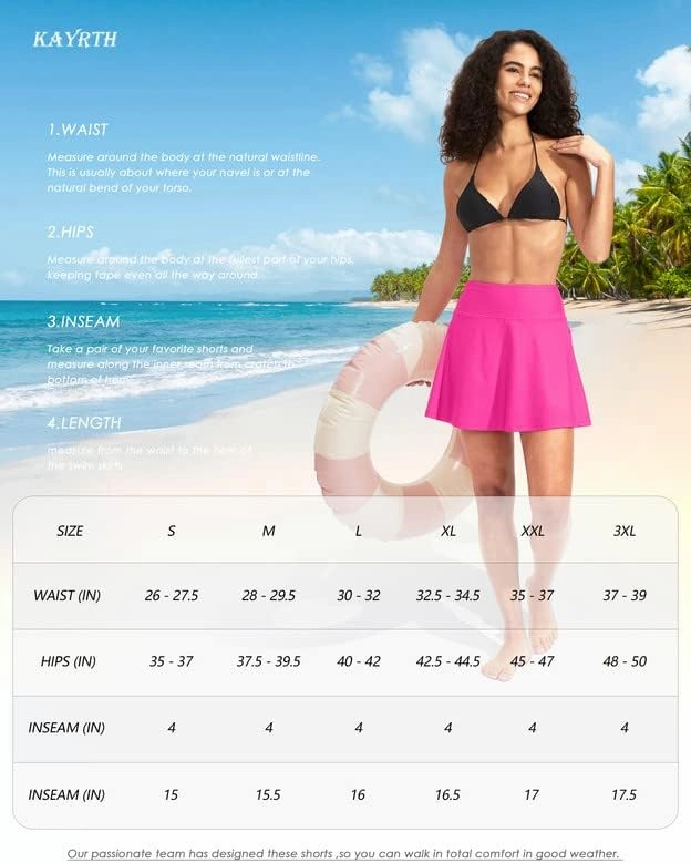 Kayrth Women's High Waisted Swim Skirt with Zipper Pockets Tummy Control Bathing Suit Swimsuit Tankini Bottoms