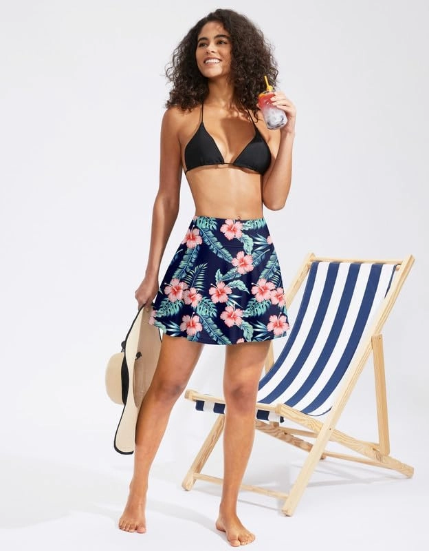 Kayrth Women's High Waisted Swim Skirt with Zipper Pockets Tummy Control Bathing Suit Swimsuit Tankini Bottoms