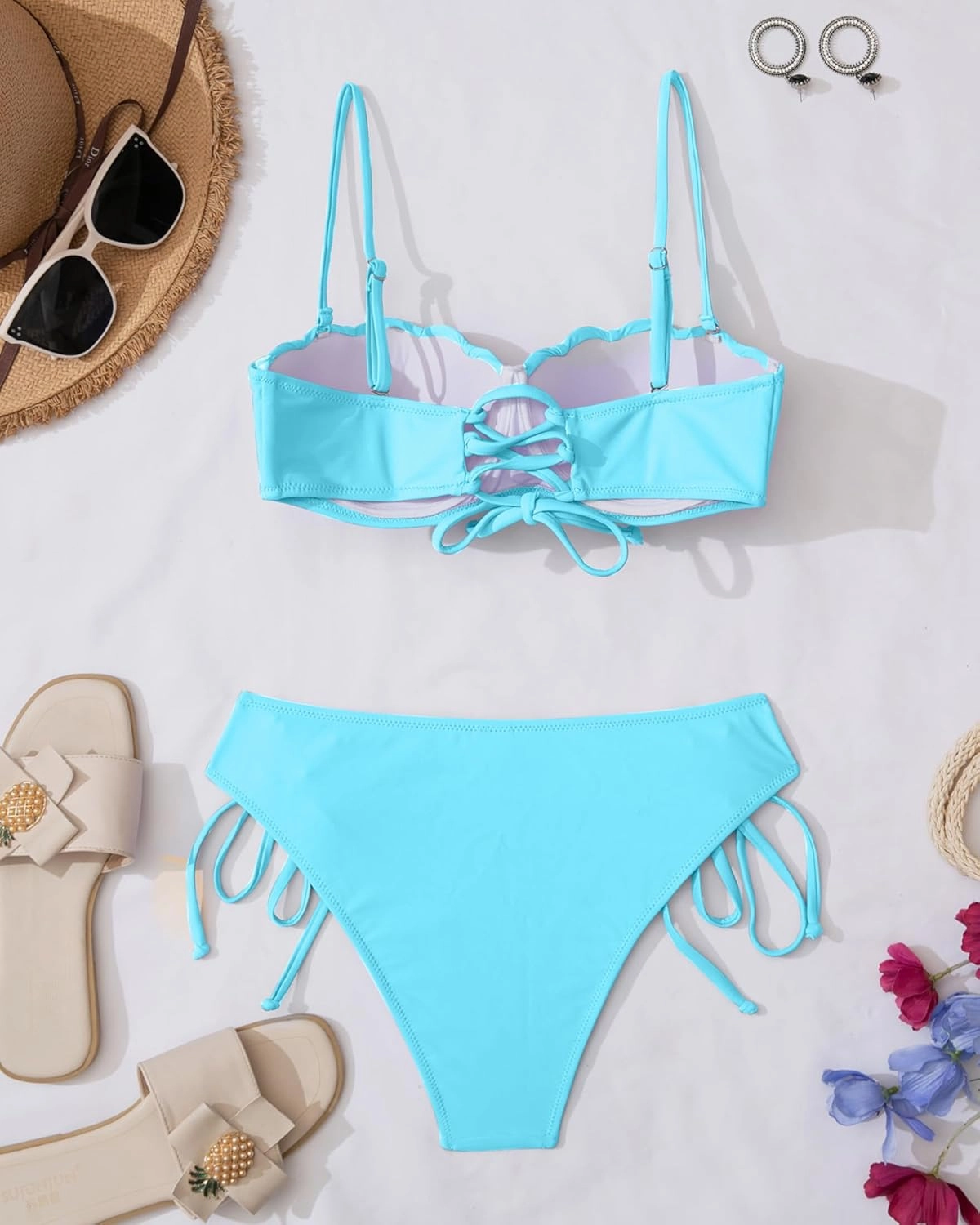 KerryKreey Underwire Swimsuits for Women Push Up Bikini Sets High Cut Cheeky Two Piece Lace Up Tie Side Bathing Suits