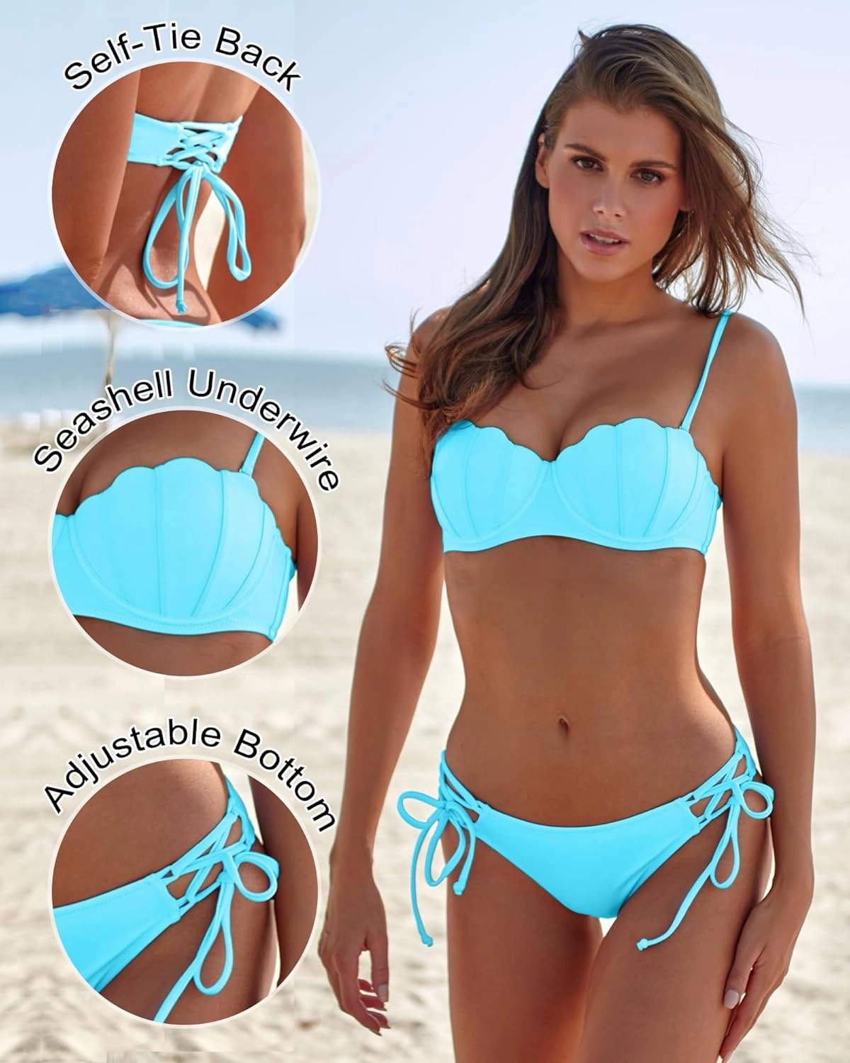 KerryKreey Underwire Swimsuits for Women Push Up Bikini Sets High Cut Cheeky Two Piece Lace Up Tie Side Bathing Suits