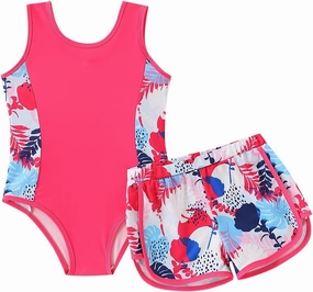 Kid Girl Swimsuit Bikini Set 2PC Bathing Suit for Girls, Tropical Girls' Full Coverage Swimwear Shorts Set