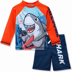 Kids Short Sleeve Sunsuit Swimwear Boys Two Piece Rash-Guard-Sets Dinosaur Pattern