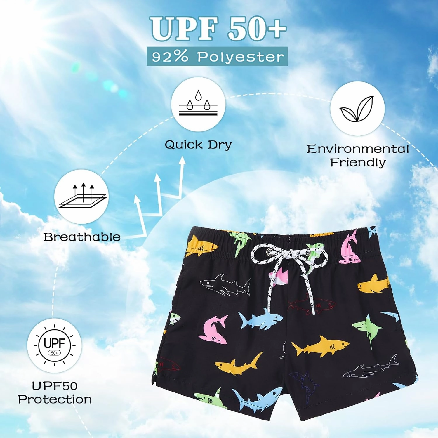 Komorebi Boys Swim Trunks with Compression Liner Swim Shorts Kids Quick Dry UPF 50  Bathing Suit Boys' Swimwear 8-16T