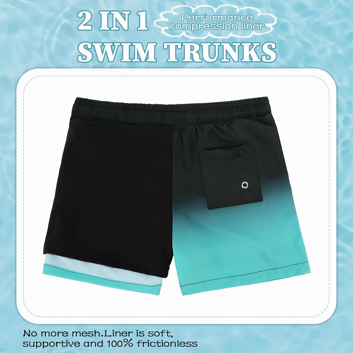 Komorebi Boys Swim Trunks with Compression Liner Swim Shorts Kids Quick Dry UPF 50  Bathing Suit Boys' Swimwear 8-16T