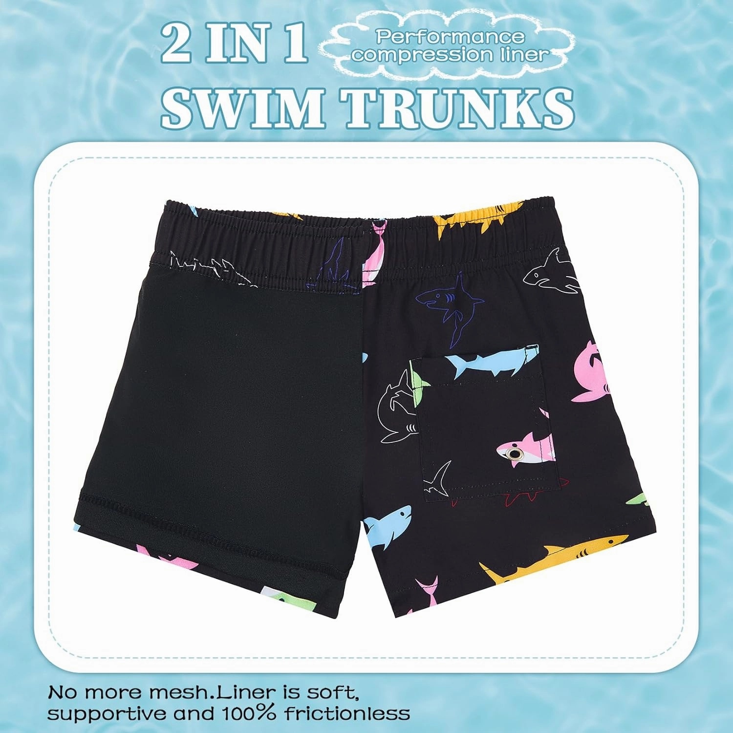 Komorebi Boys Swim Trunks with Compression Liner Swim Shorts Kids Quick Dry UPF 50  Bathing Suit Boys' Swimwear 8-16T