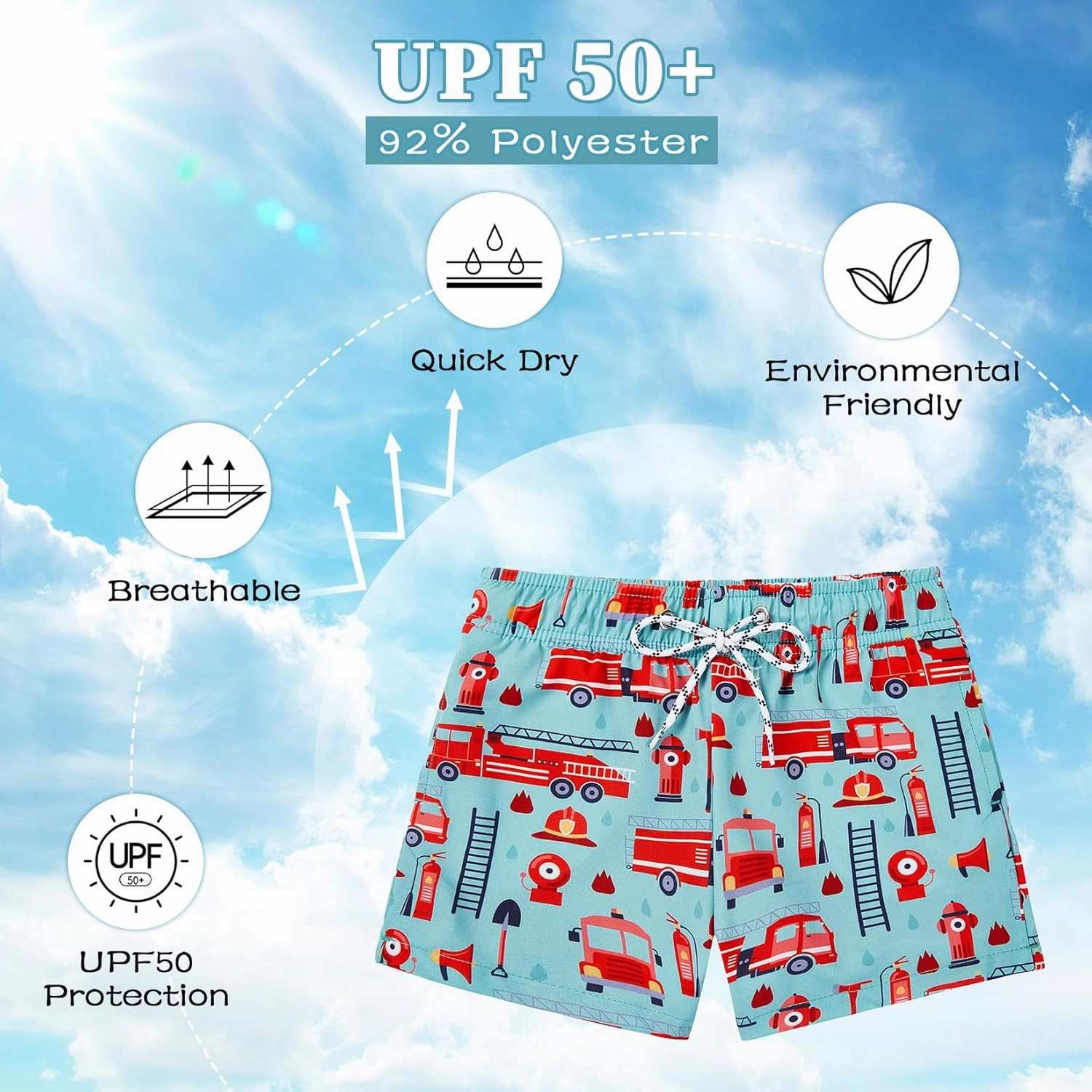 Komorebi Boys Swim Trunks with Compression Liner Swim Shorts Kids Quick Dry UPF 50  Bathing Suit Boys' Swimwear 8-16T