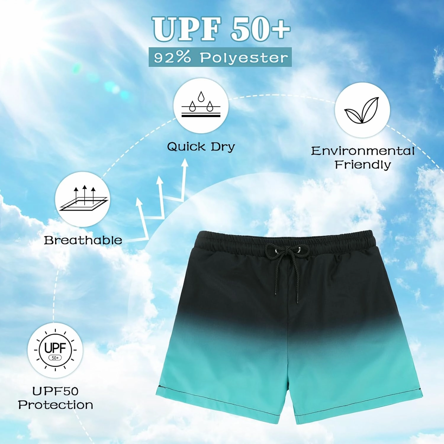 Komorebi Boys Swim Trunks with Compression Liner Swim Shorts Kids Quick Dry UPF 50  Bathing Suit Boys' Swimwear 8-16T