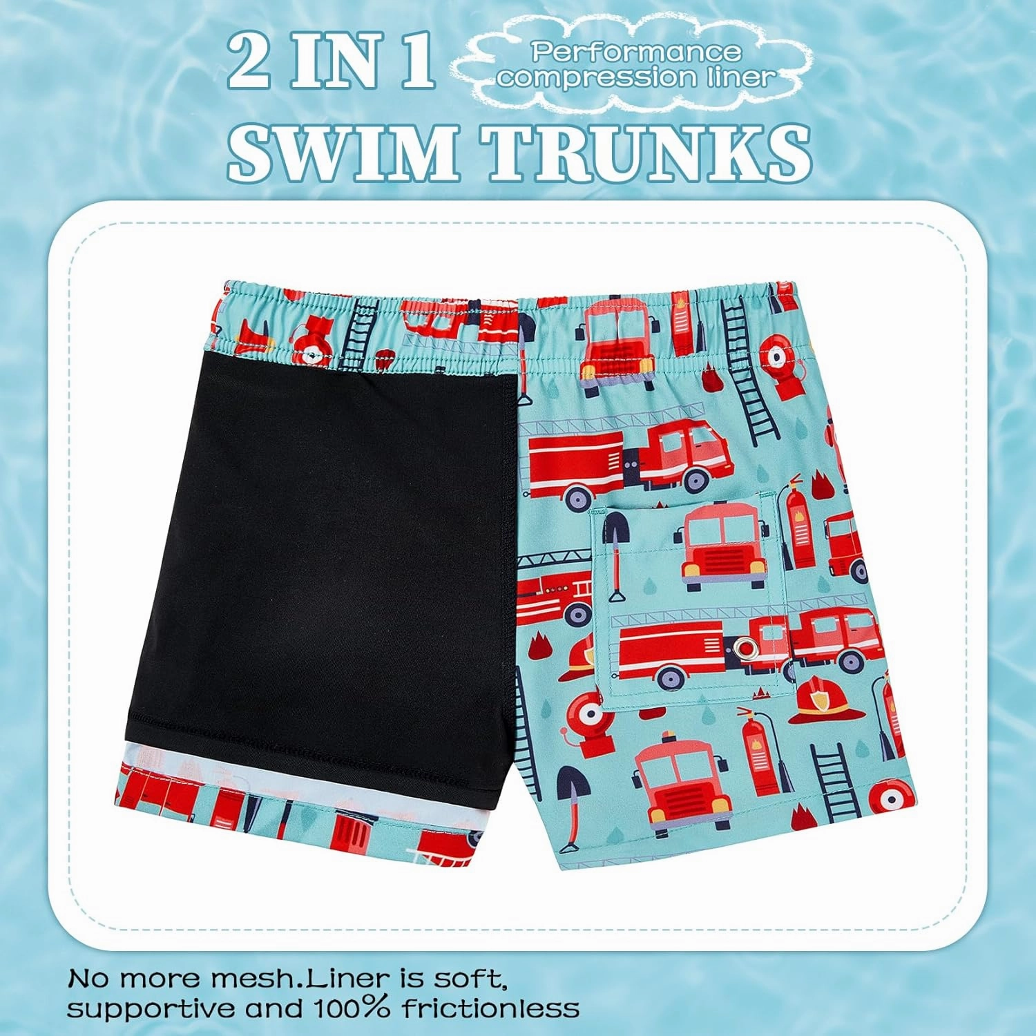Komorebi Boys Swim Trunks with Compression Liner Swim Shorts Kids Quick Dry UPF 50  Bathing Suit Boys' Swimwear 8-16T