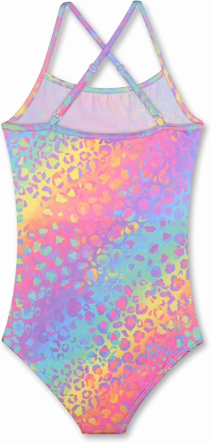 KSK KAISHEK Girls' Sparkle One-Piece Swimsuit 4-12Y Adjustable Crossback Straps Shimmer Bathing Suit for Beach Pool
